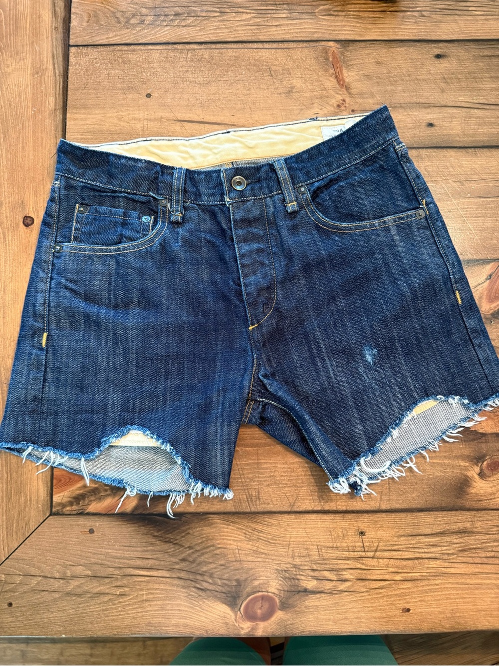 rag & bone Dark Blue Distressed Denim Cutoff Shorts
